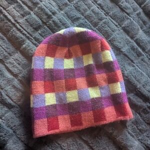 Colorful Checkered Knit Beanie